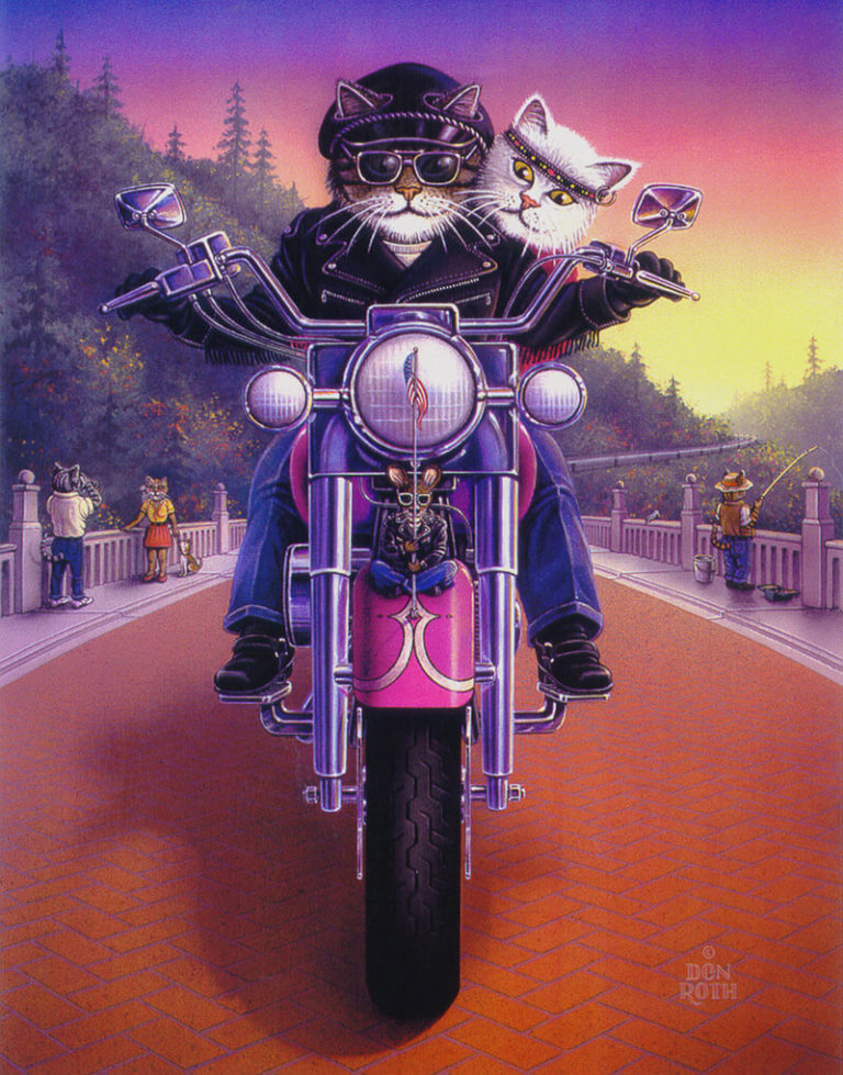 2 cats riding a motorcycle